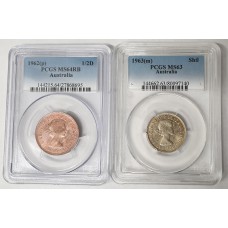 AUSTRALIA 1963 and 1963 . HALF PENNY and SHILLING . 2 COINS PCGS GRADED